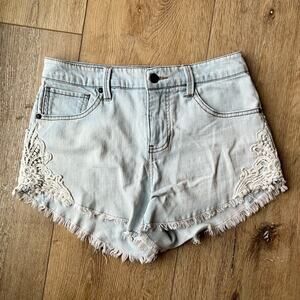 Mossimo crocheted‎ side denim shorts